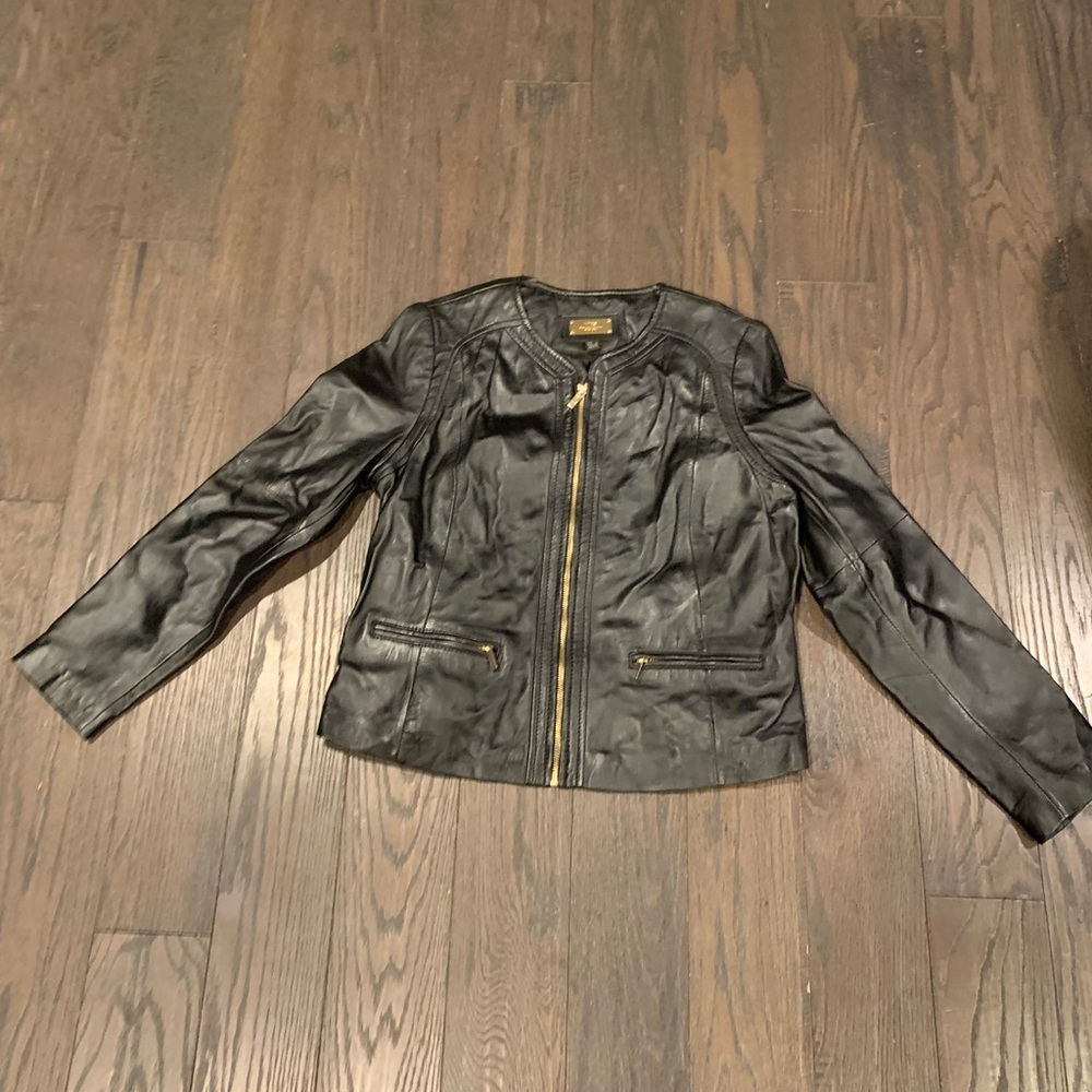 NWT mango black leather jacket